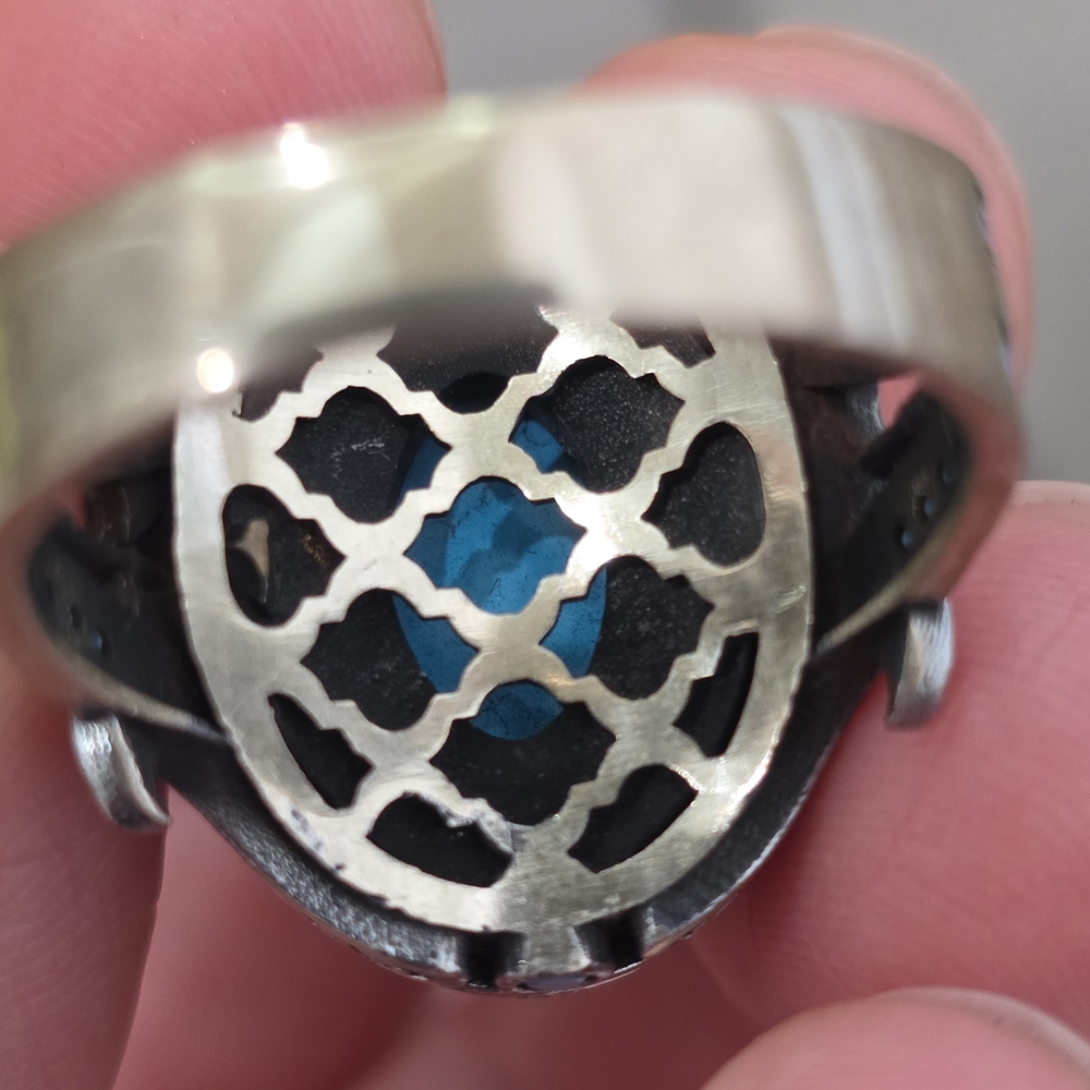 Turquoise Oval Statement Ring - Blue Gemstone Sil… - image 4